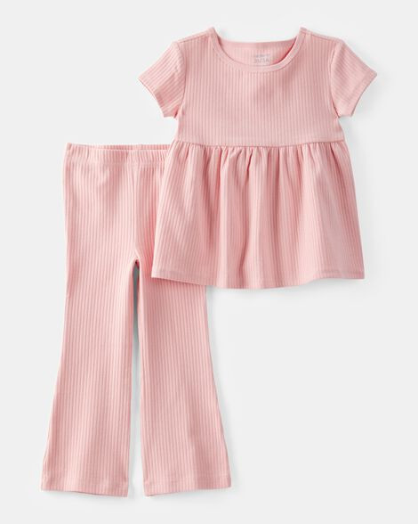 Toddler 2-Piece Ribbed Tee & Pull-On Pant Set - Pink | Carter's Inc