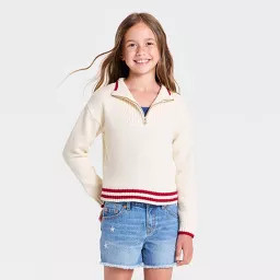Girls' 1/4 Zip-Up American Flag Sweater - Cat & Jack\u2122 Cream L | Target
