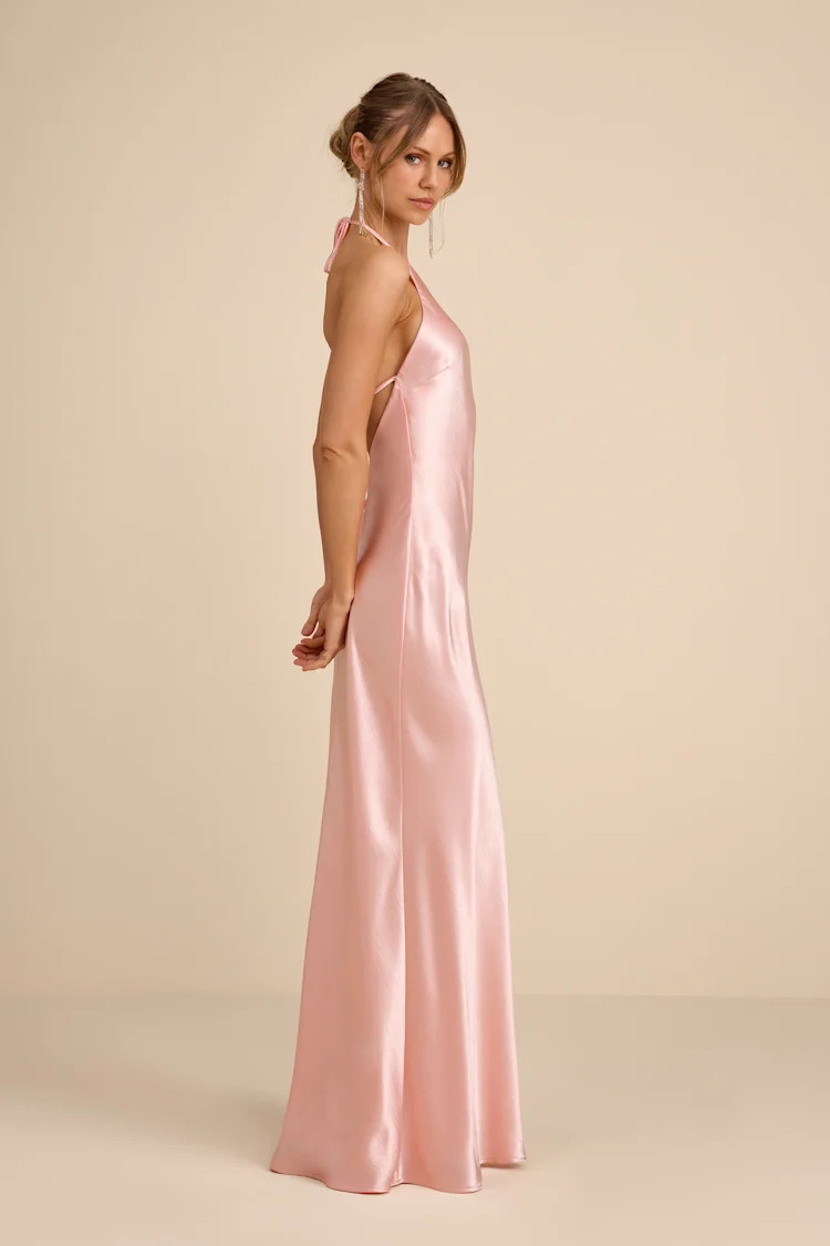 Magnificence Blush Pink Satin Backless Halter Maxi Dress | Lulus