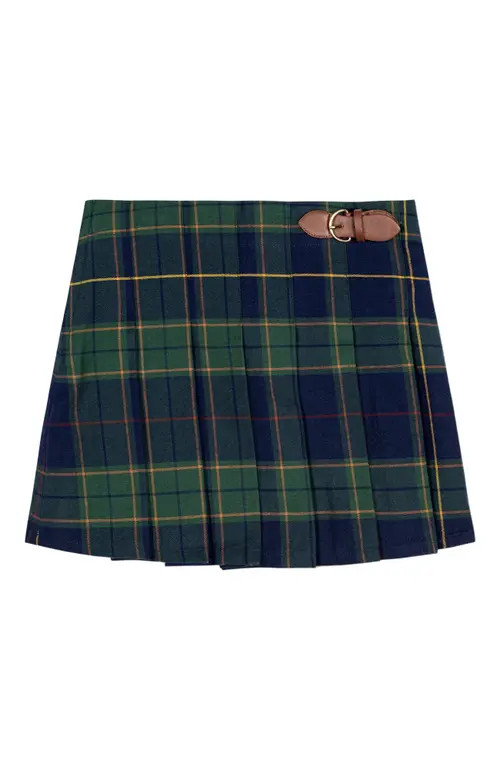 Hope & Henry Girls' Organic Pleated Buckle Skirt, Toddler in Navy Schoolgirl Plaid at Nordstrom, Size 3T | Nordstrom