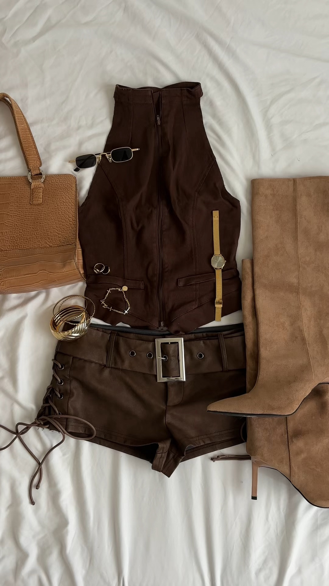 Cool, it girl fashion neutrals, stagecoach, country, boots, outfit, alter neck, micro shorts, gold accessories

#LTKootd #LTKTall