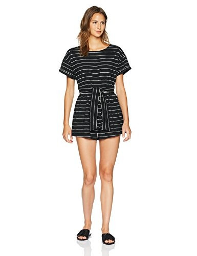 Moon River Women's Knit Romper with Cross Back and Tie Waist | Amazon (US)
