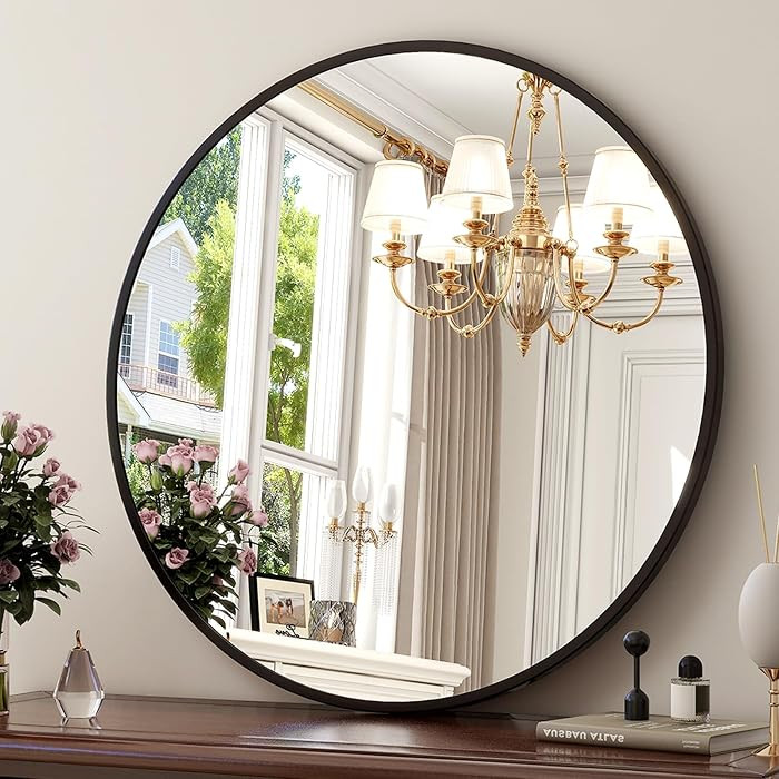 XRAMFY 36 Inch Round Mirror-Black Circle Mirrors for Bathroom, Entryway | Amazon (US)
