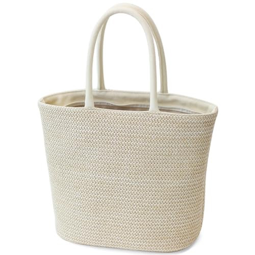 BBORGDC Handmade Off-White Straw Tote Bag for Women - Original Design Woven Beach Handbag, Perfect for Vacation, Travel, Daily Use, Lunch Bag | Amazon (US)