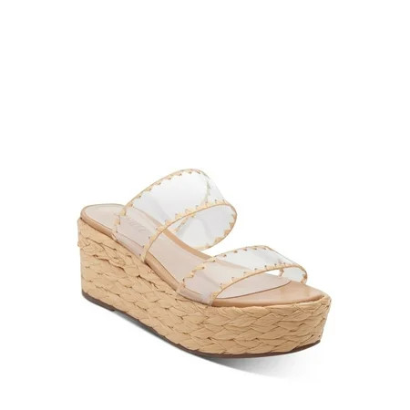 SCHUTZ Womens Clear Color Block 1-1/2 Raffia-Wrapped Platform Padded Royce Round Toe Wedge Slip On S | Walmart (US)