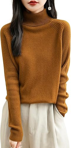 Women's Turtleneck 100% Merino Wool Sweater 2024 Fall Winter Classic Warm Soft Raglan Long Sleeve... | Amazon (US)