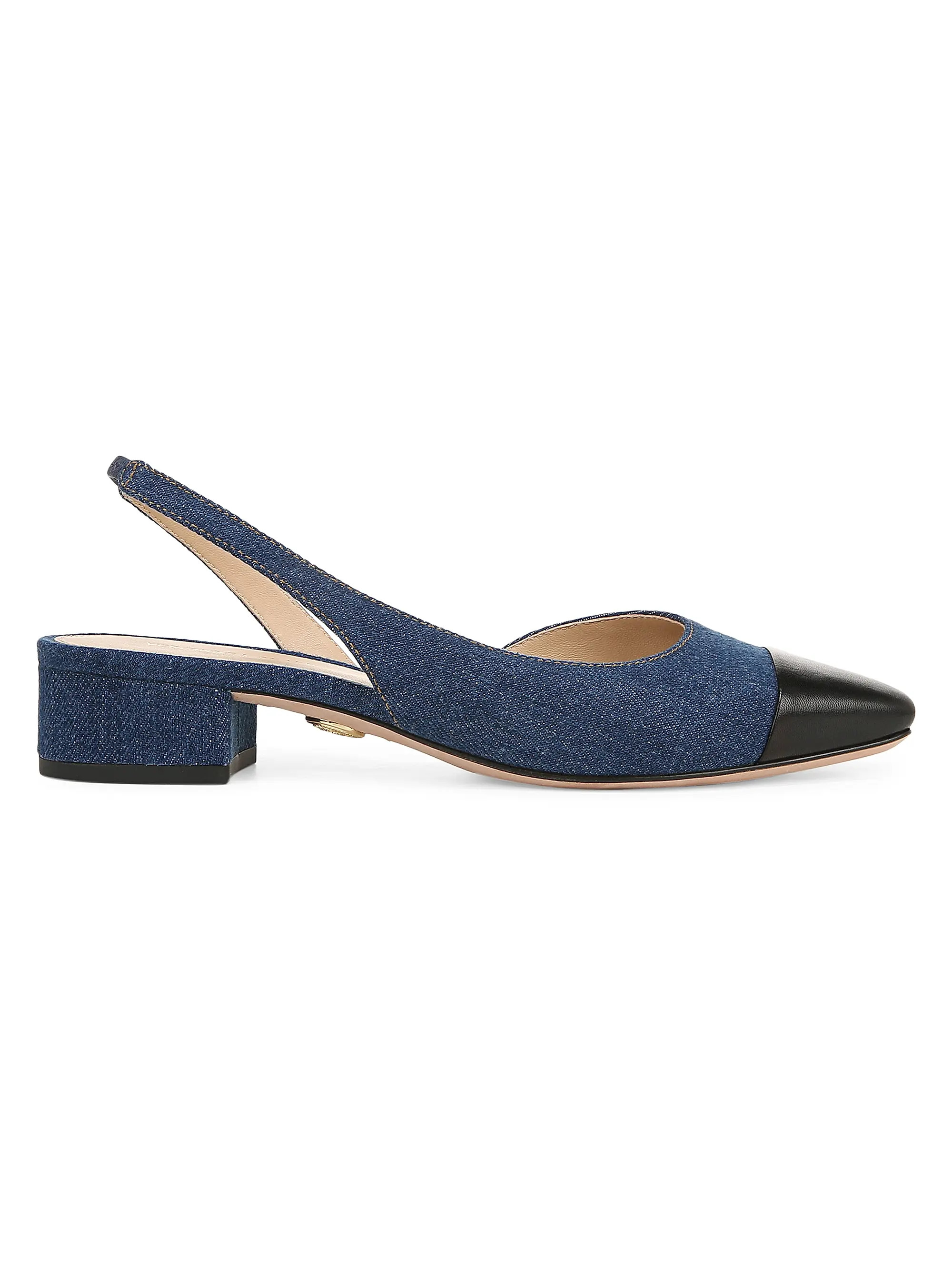 Veronica BeardCecile 50MM Denim & Leather Slingback Pumps | Saks Fifth Avenue