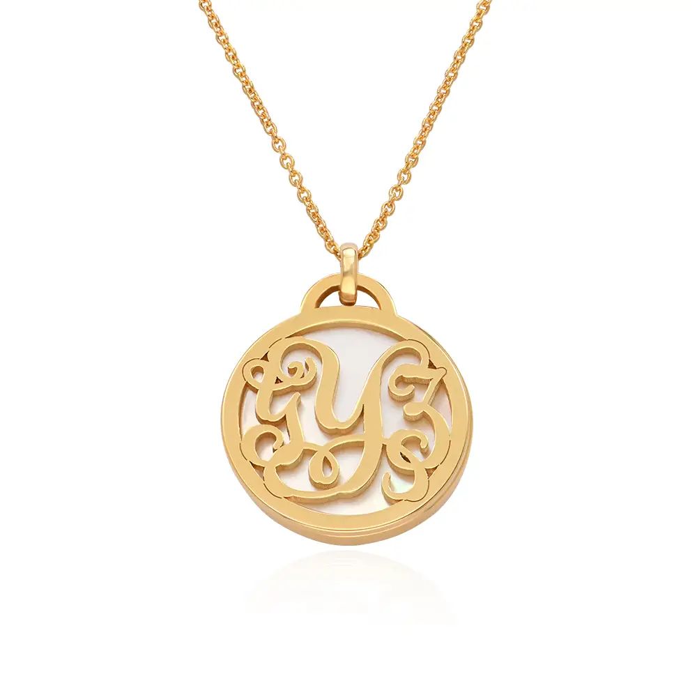 Monogram Initials Necklace with Semi Precious Stone in 18K Gold Vermeil | MYKA