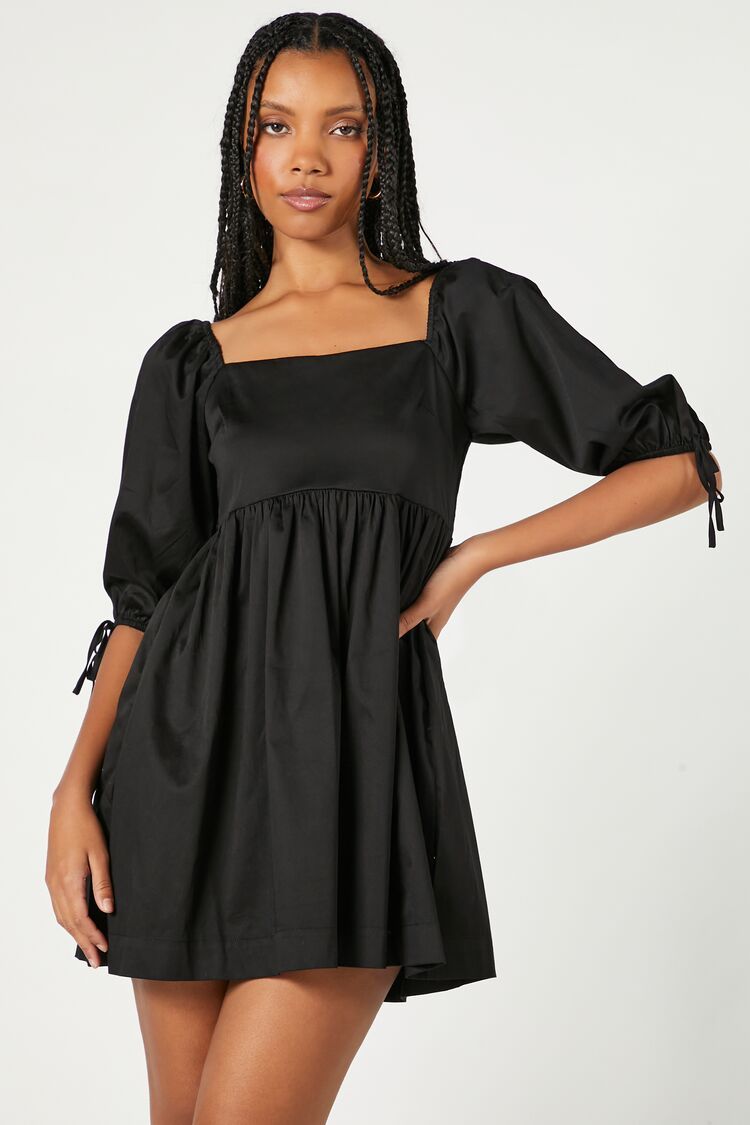 Women's Puff-Sleeve Babydoll Dress in Black Small | Forever 21 (US)