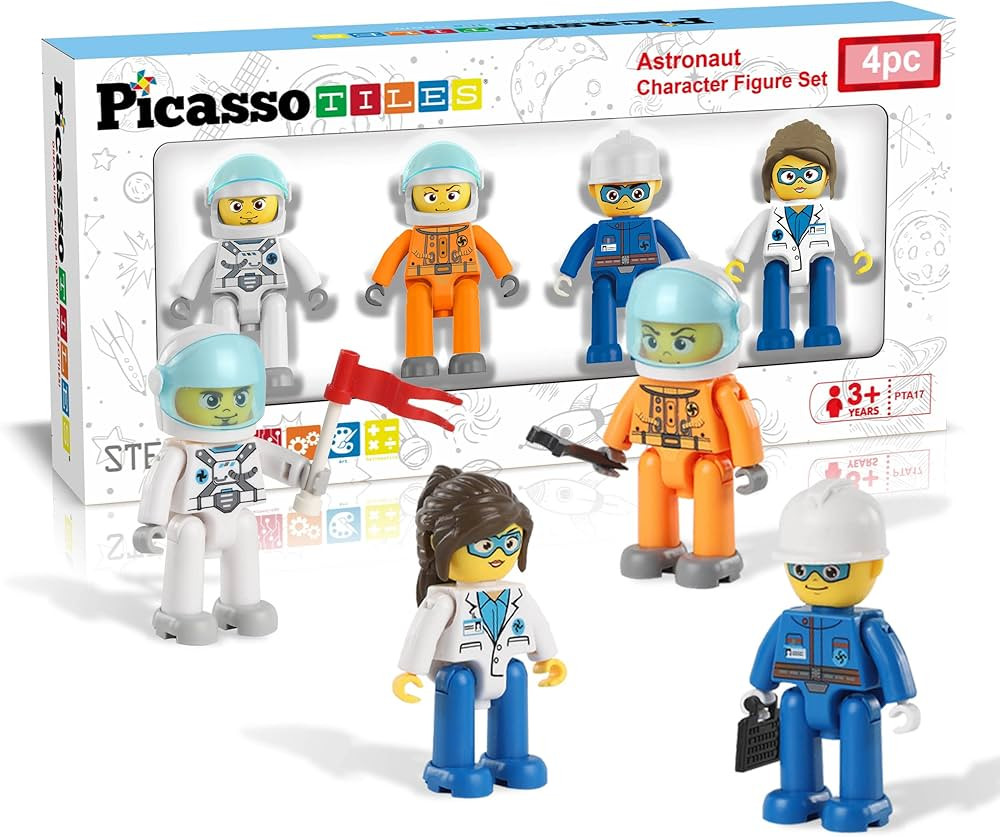 Picasso Toys Magnetic Character Action Figures 4 Piece Astronaut for Building Block Tile Toddler ... | Amazon (US)