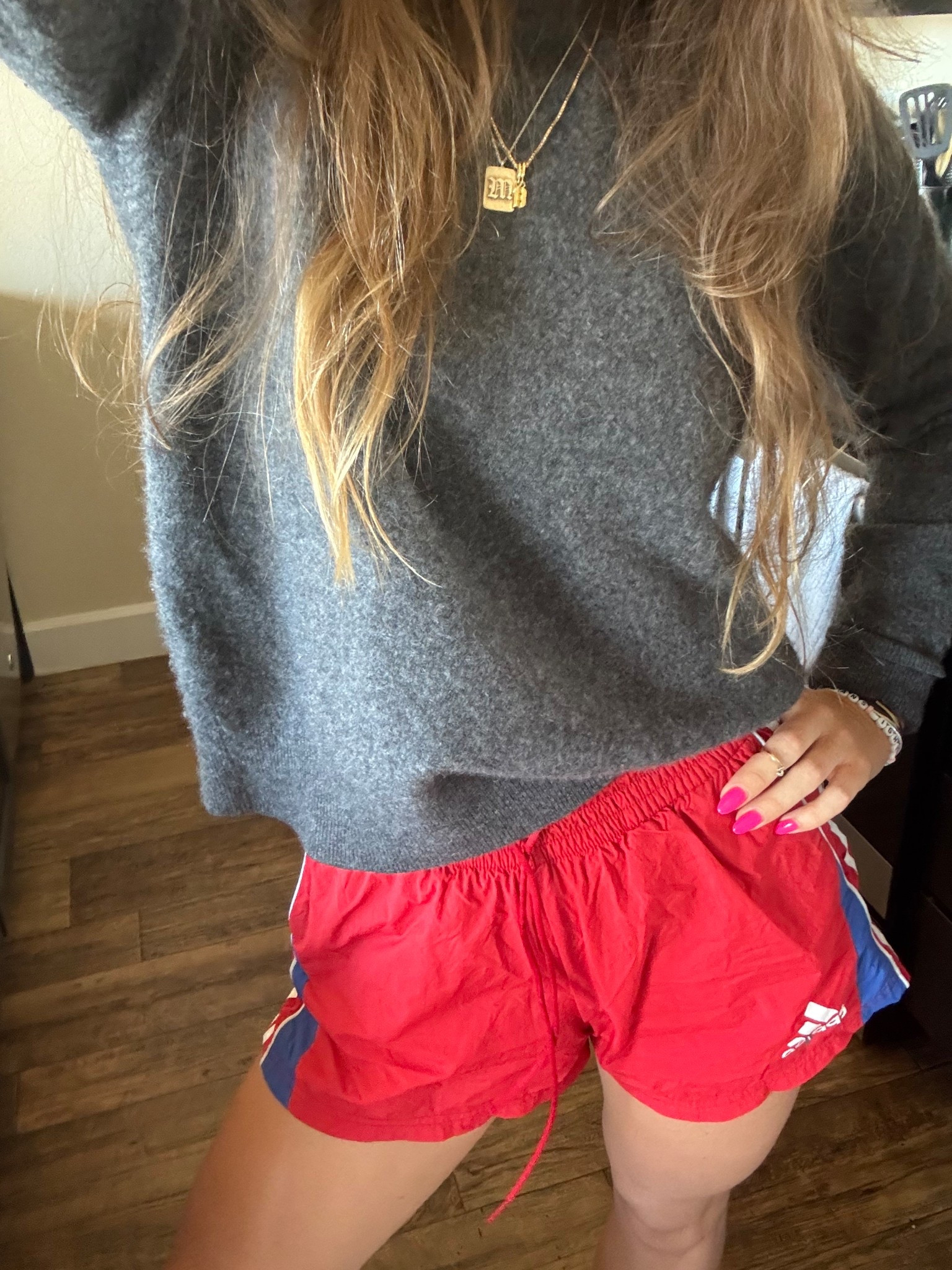 transitional summer/fall outfits are becoming a go-to these days🫣 shorts are old(ish) adidas but I linked similar. my silver “M” necklace was originally from a brand called Sparklane, but idk if they exist anymore! gold chain is just a 14K box chain with gorjana number charms. nail color is “pink lemonade” by DND!

#LTKSeasonal #LTKU #LTKFallSale