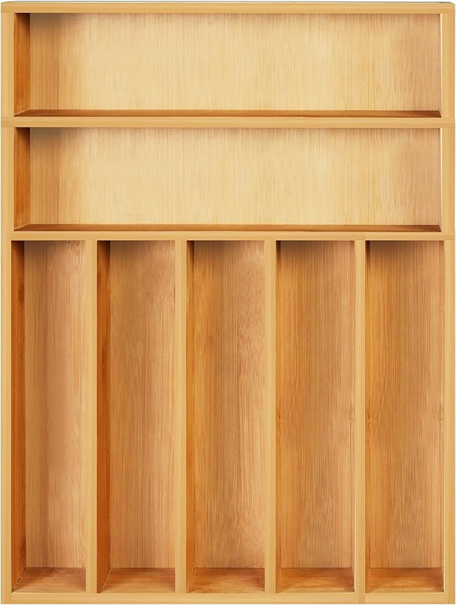 Utopia Kitchen Bamboo Silverware Organizer- 7 Compartments - Bamboo Drawer Organizer 17 x 13 x 2.... | Amazon (US)