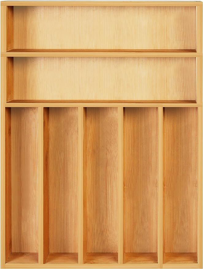 Utopia Kitchen Bamboo Silverware Organizer- 7 Compartments - Bamboo Drawer Organizer 17 x 13 x 2.... | Amazon (US)