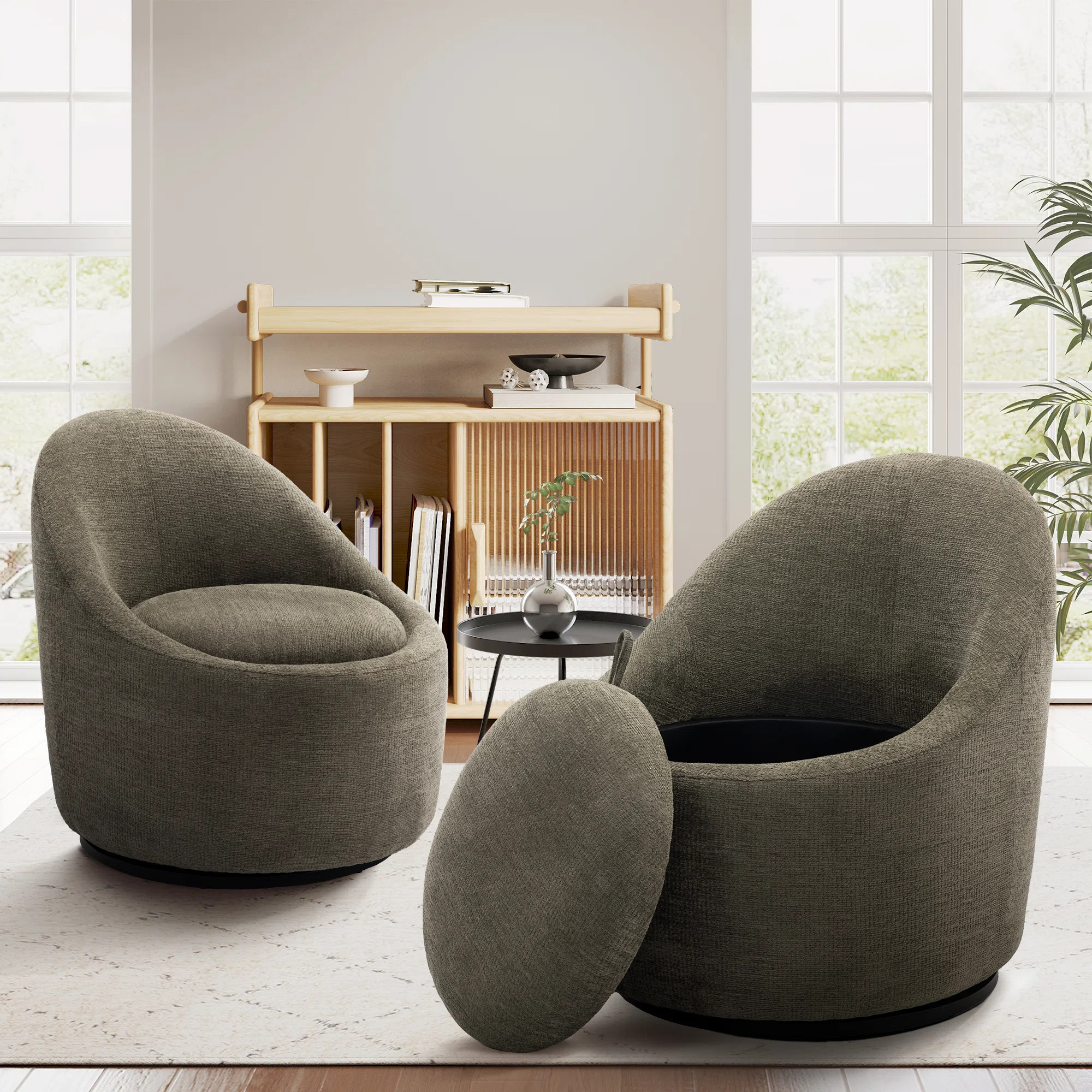 Modern Small Barrel Swivel Accent Chair with Hidden Storage,No installation required (Set of 2) | Wayfair North America