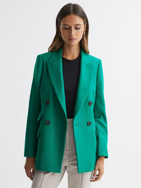 Reiss Green Logan Single Breasted Twill Blazer | Reiss US