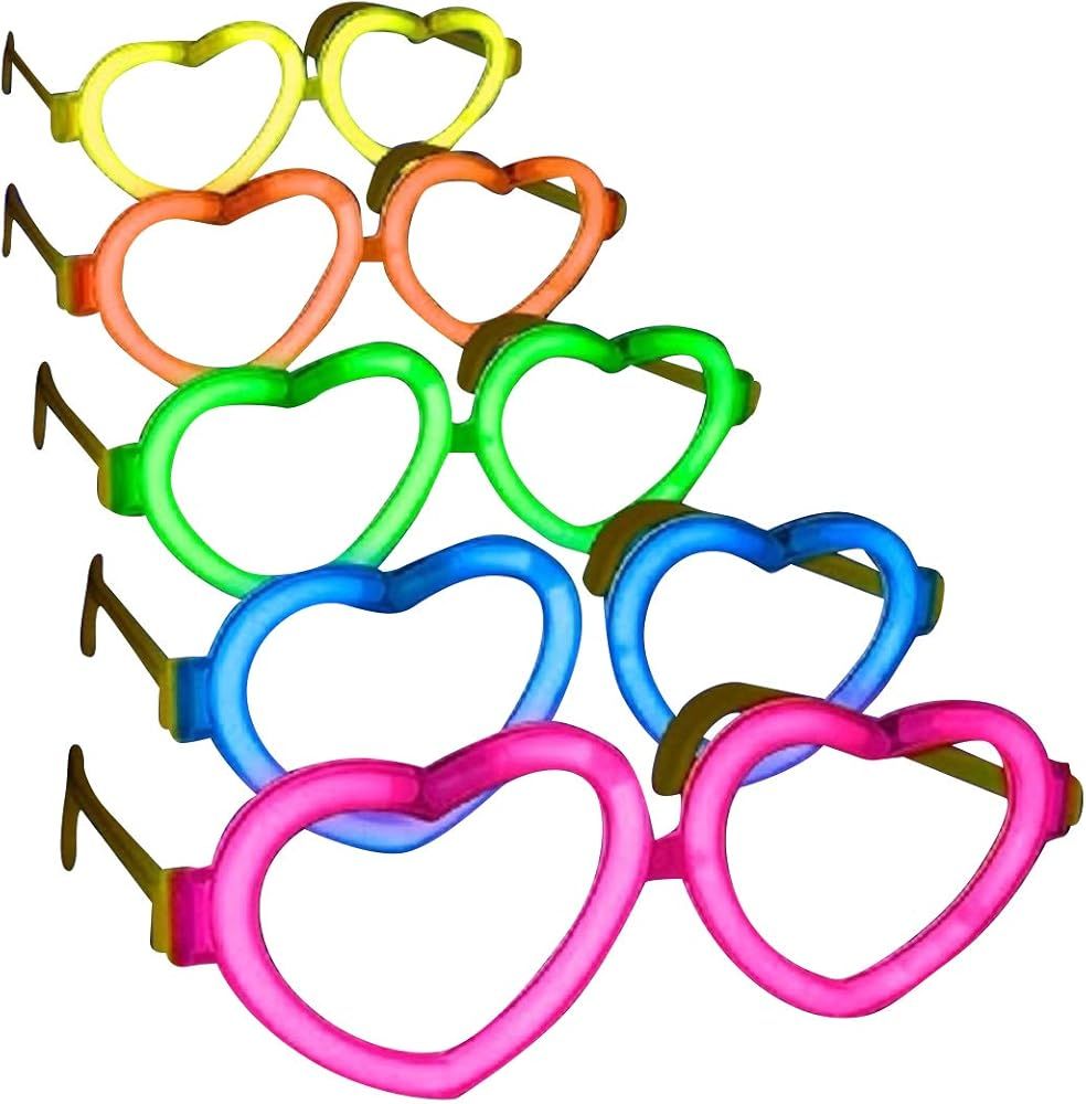 Glow Stick Light Up Heart Glasses Halloween Valentines Day Party Shades - Various Quantities | Amazon (US)