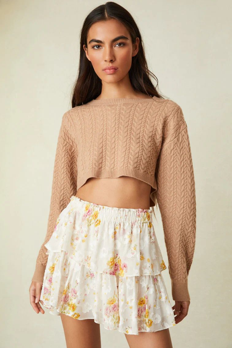 Ruffle Mini Floral Silk Blend Skirt | LOVESHACKFANCY