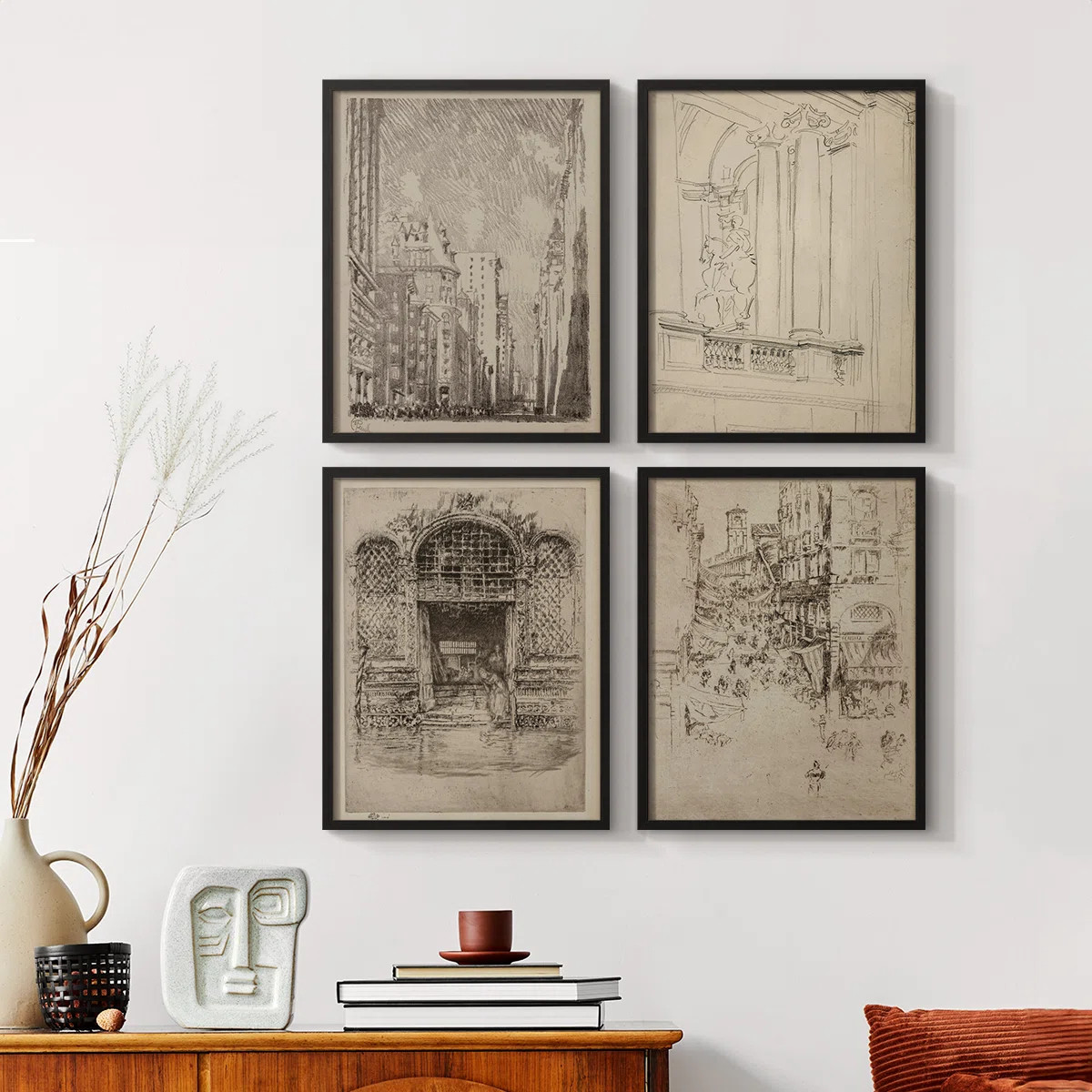 Vintage Sketch LXXX  Framed Print - Set of 4 | Wayfair North America