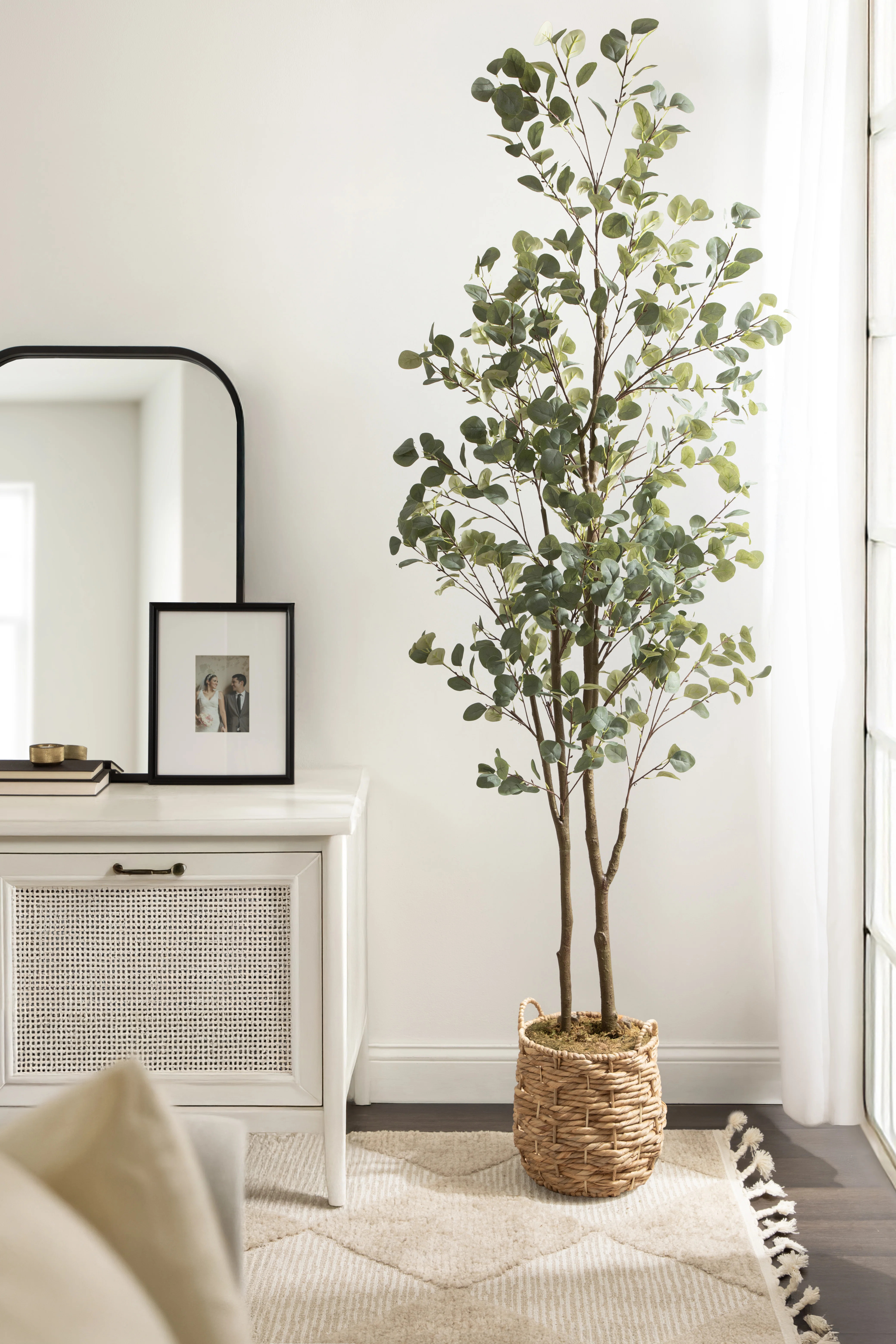 Joanie Faux Eucalyptus Tree with Livia Woven Basket | Wayfair North America