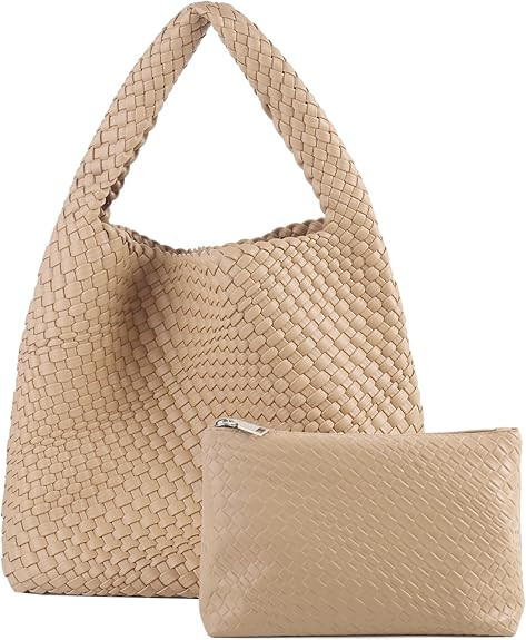 Woven Tote Bag For Women,Vegan Leather Hand Woven Handbags And Purse,Shoulder Bag Top-Handle Bag ... | Amazon (US)