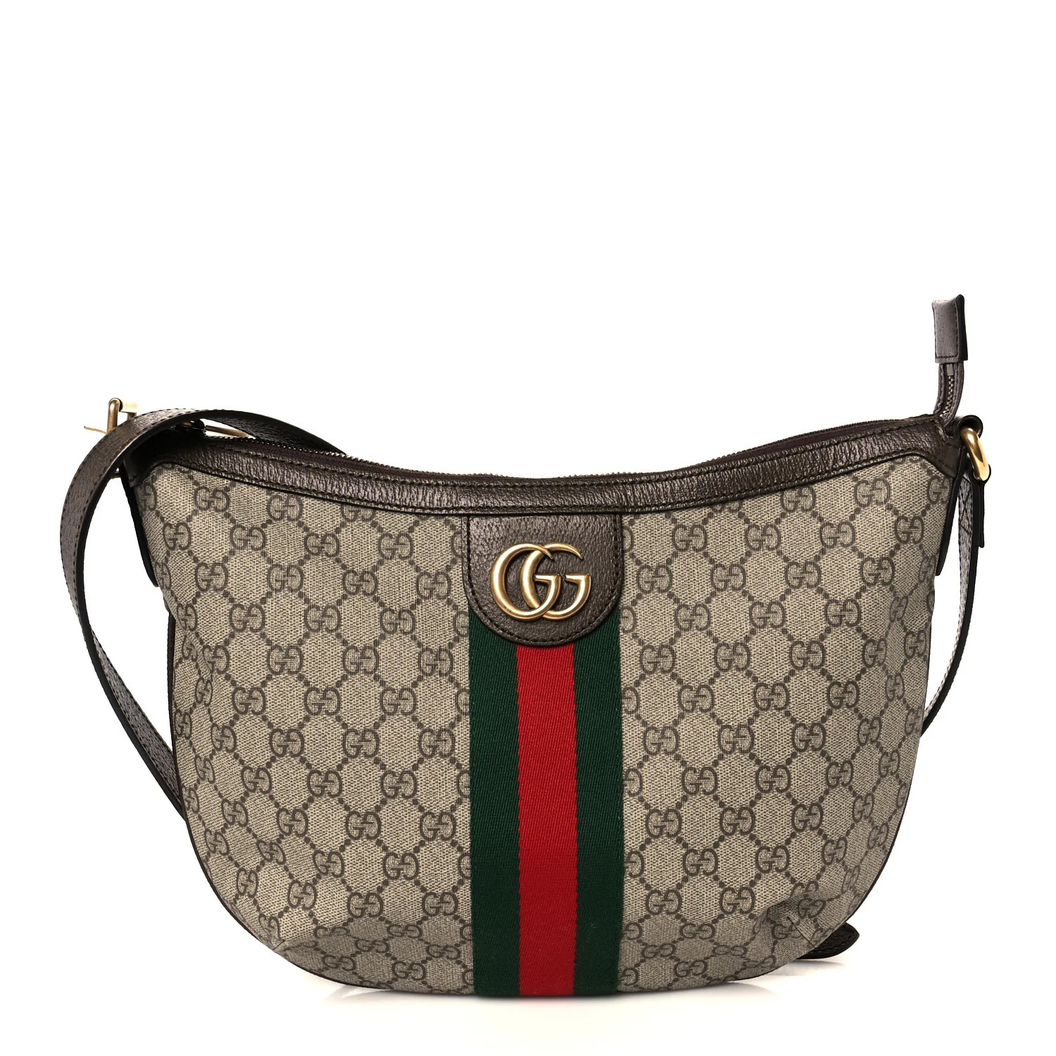GG Supreme Monogram Web Small Ophidia Half Moon Hobo Brown | FASHIONPHILE (US)