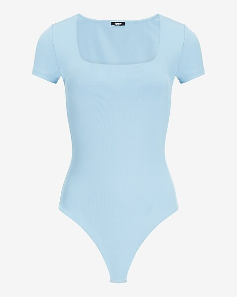 Body Contour Double Layer Ribbed Square Neck Thong Bodysuit | Express