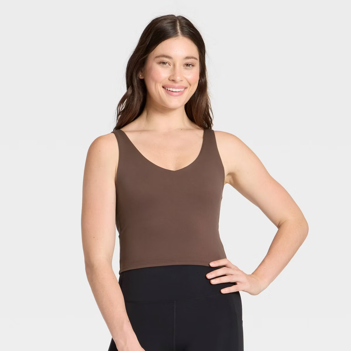 Women's Flex V-Neck Cropped Medium Support Sports Bra - All In Motion™ Brown XS | Target