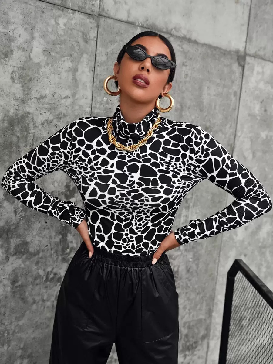 SHEIN All Over Print High Neck Tee | SHEIN