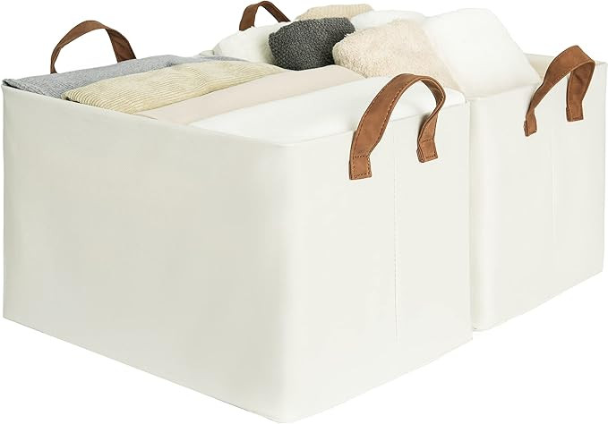StorageWorks Storage Bins for Shelves With Metal Frame, Rectangle Storage Baskets, Beige, 2-Pack | Amazon (US)