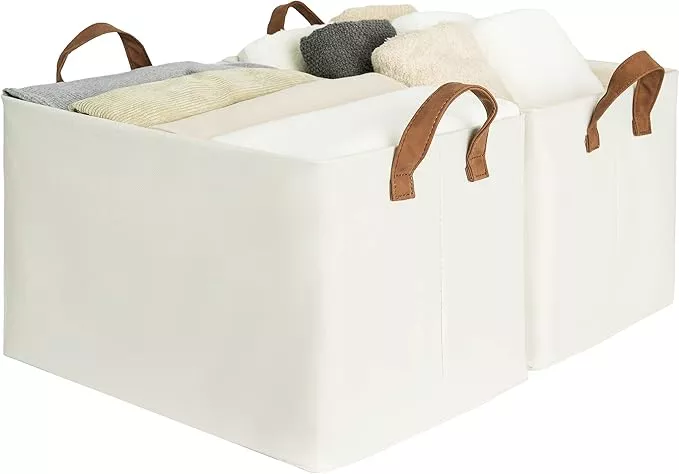 Storage Baskets for Shelves Large Rectangular Basket with Leather