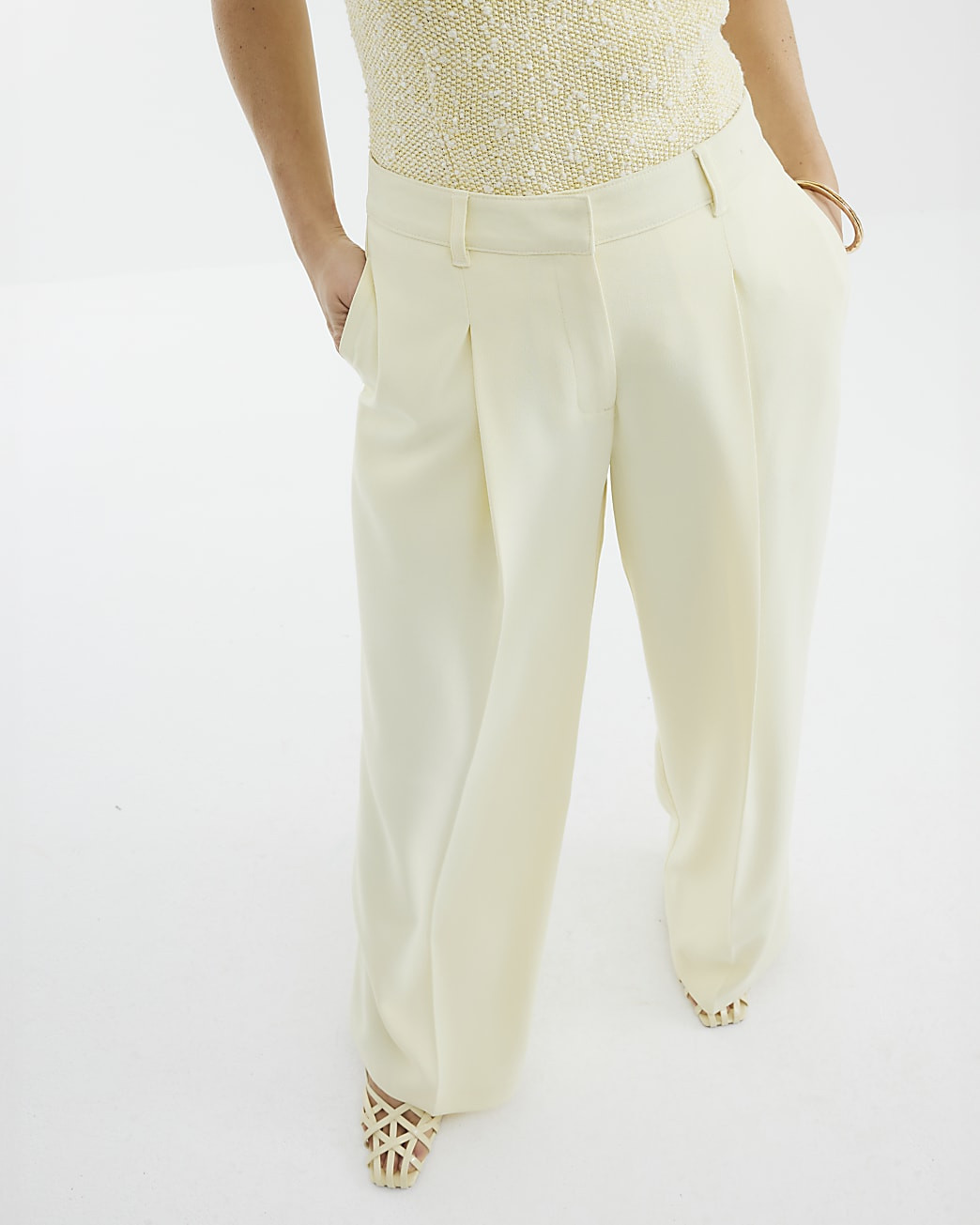 Yellow Wide Leg Trousers | River Island UK & IE