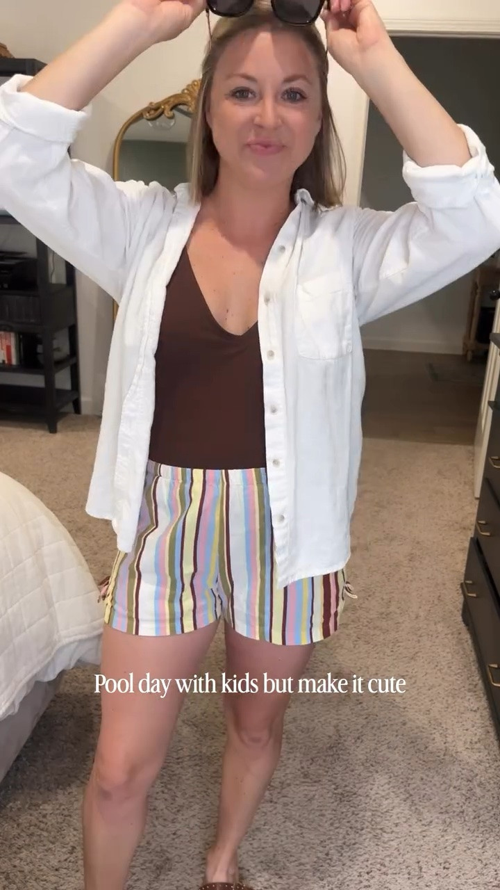 Throw on some fun shorts + a button up and you have a cute little pool outfit! 🙌💦 Comment POOL if you want the links to this outfit and I will send you a message!

#momreels #summertimevibes #pooloutfit #momootd #momof3

#LTKootd #LTKmomlife #LTKSeasonal
