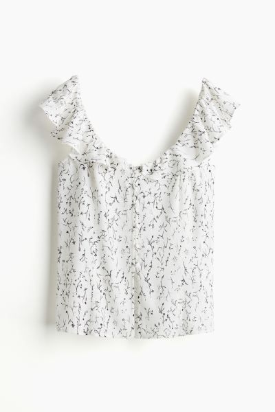 Ruffle-trimmed Top - White/patterned - Ladies | H&M US | H&M (US + CA)