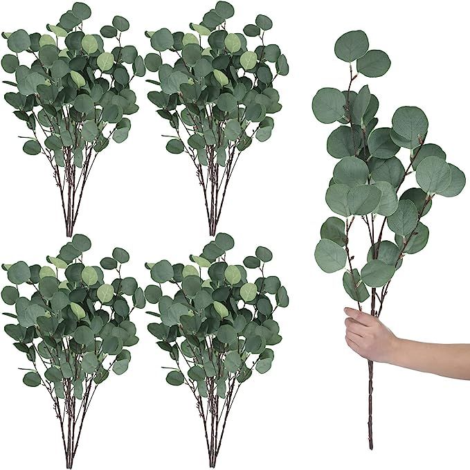 20 Pcs artificial eucalyptus stems fake eucalyptus faux greenery Leaves 23.6 Inches Silver Dollar... | Amazon (US)