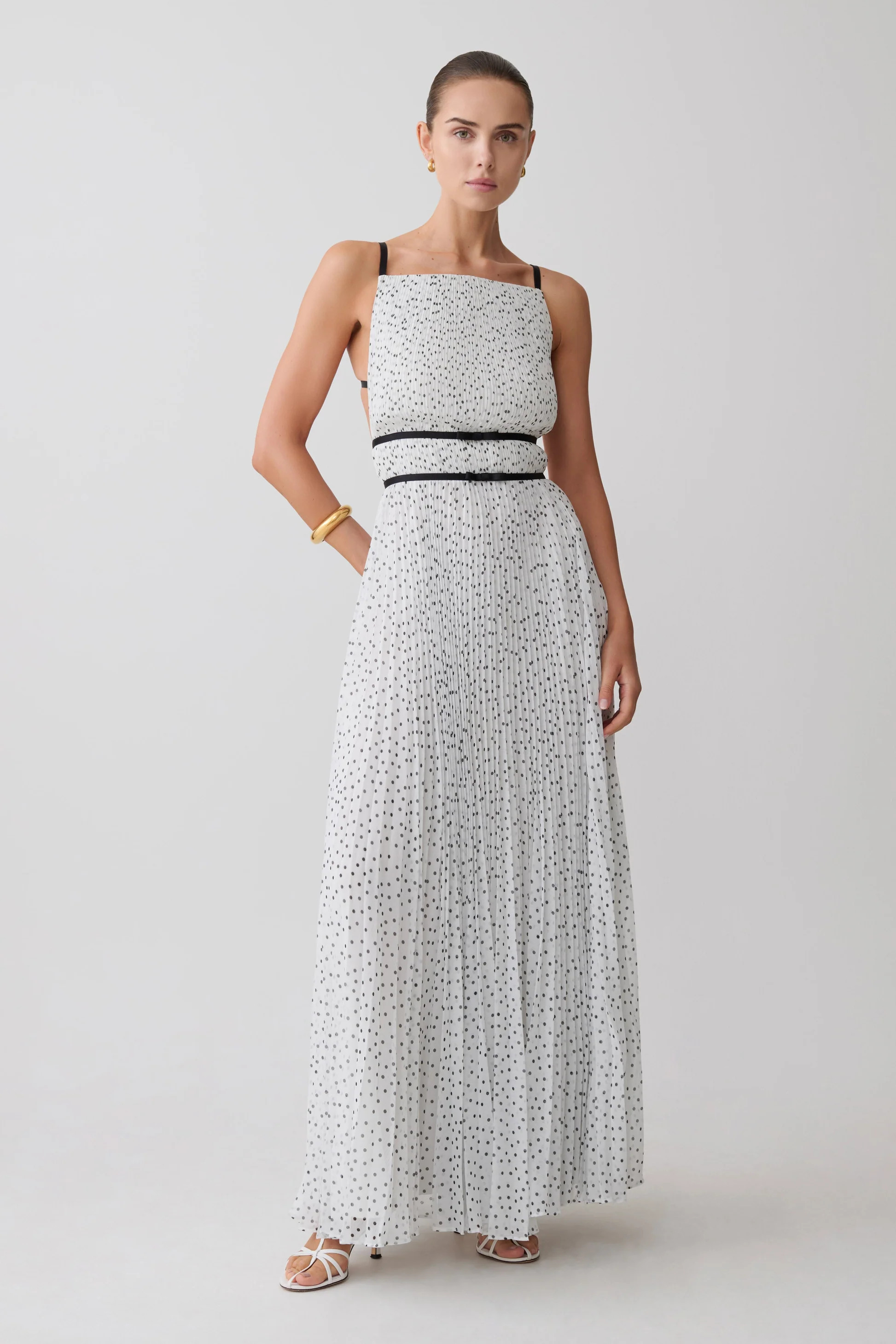 Pleated Maxi Dress - Polka Dot | MESHKI US