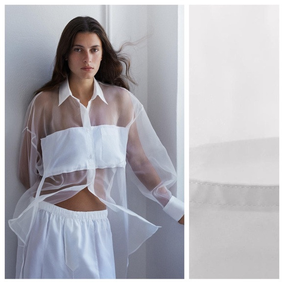 NWOT. Zara White Poplin/Organza Semi-Sheer Oversize Shirt. Size XXL. | Poshmark