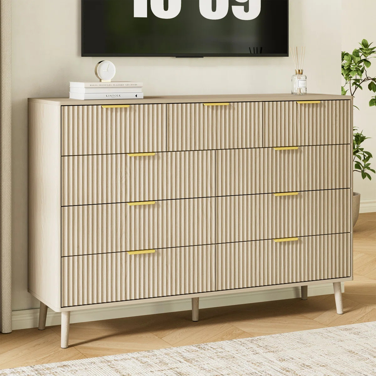 Fluted 9-Drawer Double Dresser For Bedroom, 55.1" Modern Chest Of Drawers With Deep Drawers, Curv... | Wayfair North America