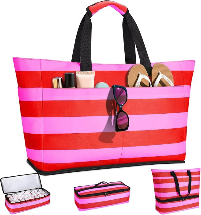 54L Large Beach Bag with Detachable Cooler, Waterproof Sandproof Beach Bags for Women, Duffle Bag... | Amazon (US)