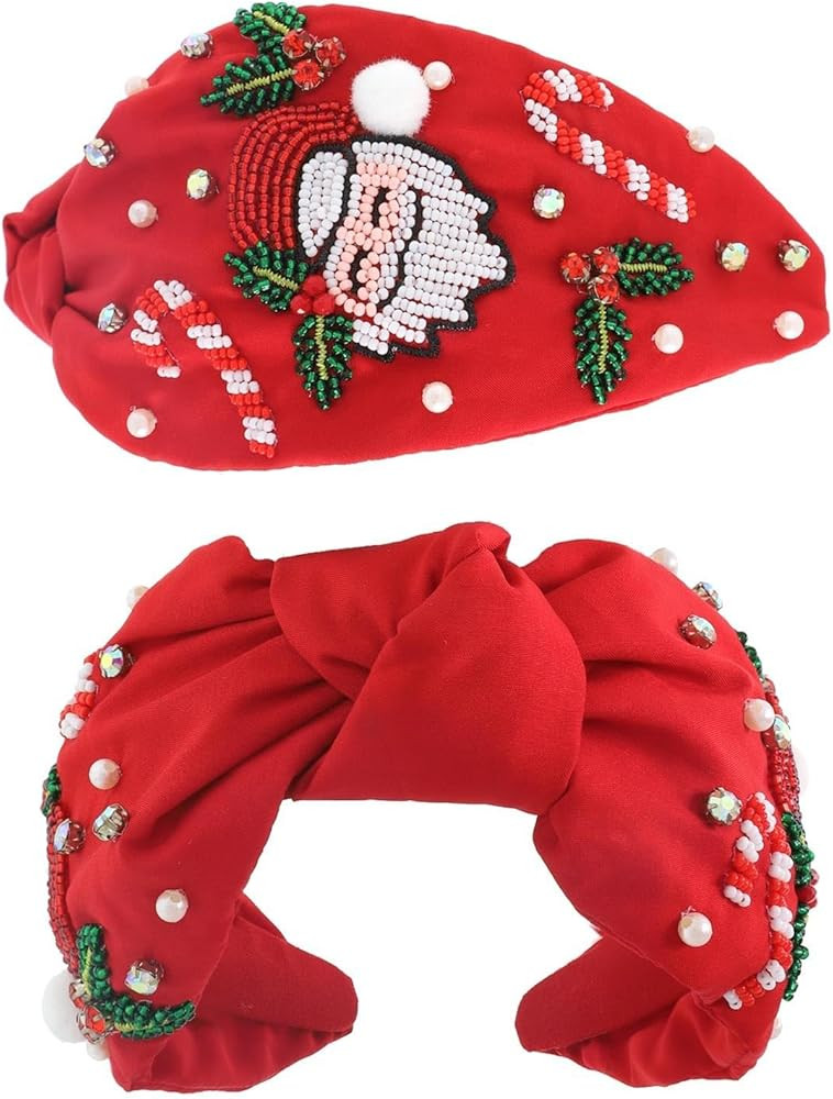 Diona J Cross Knotted Bead and Jeweled Christmas Tree, Santa Claus Headbands for Christmas Holida... | Amazon (US)