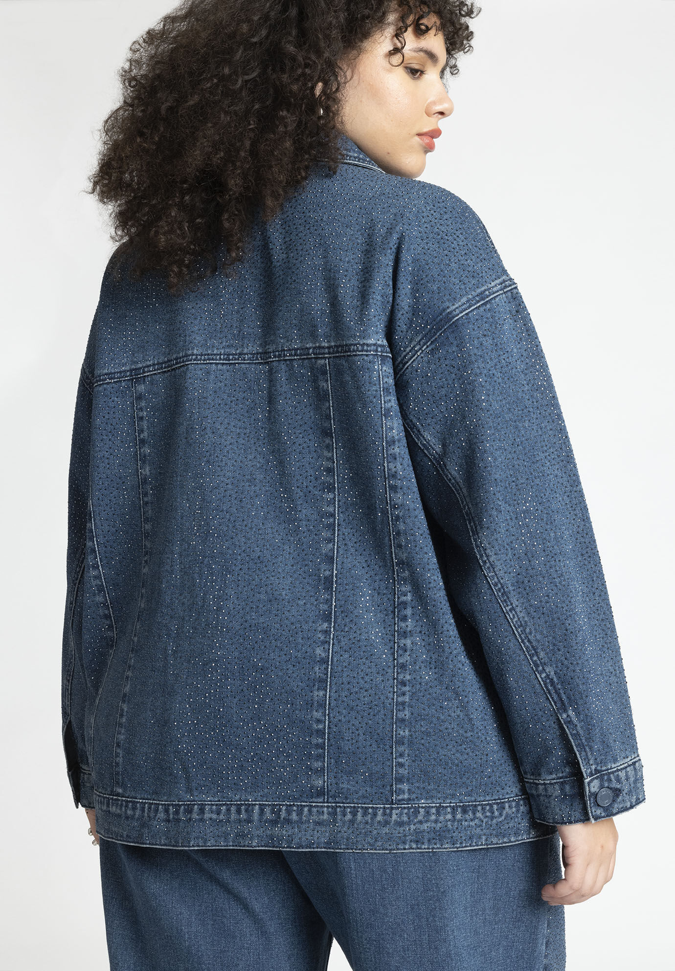 Barkwood x ELOQUII Oversized Embellished Denim Jacket | Eloquii