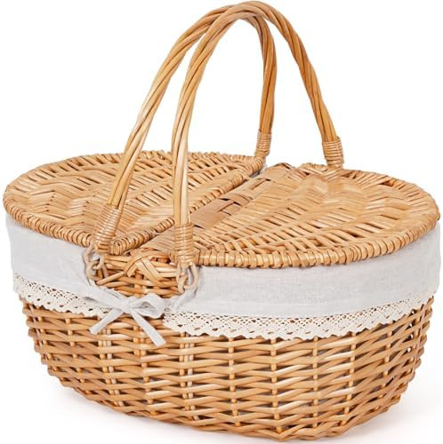 Happypicnic Wicker Picnic Basket with Handle, 15" Large Empty Picnic Basket with Lid & Removable ... | Amazon (US)