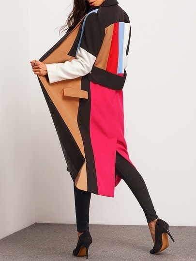 Multicolor Lapel Color Block Coat | SHEIN