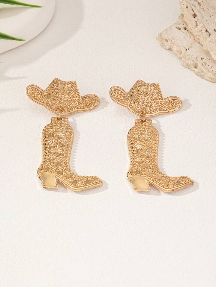 Fashionable European & American Alloy Western Cowboy Boot, Hat And Earrings | SHEIN