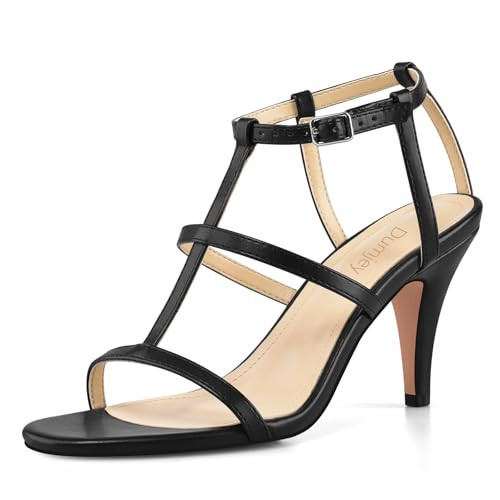 Black Heels, Strappy Heel Sandals, T-strap Heels for Women Open Toe High Heeled Gladiator Dressy Shoes - Black 9 | Amazon (US)