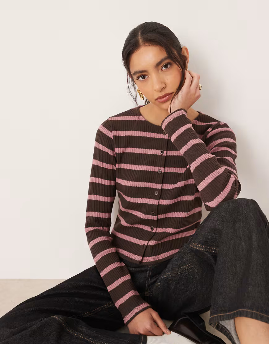 ASOS DESIGN - Gestreept vest met knopen in bruin en roze-Veelkleurig | ASOS (Global)