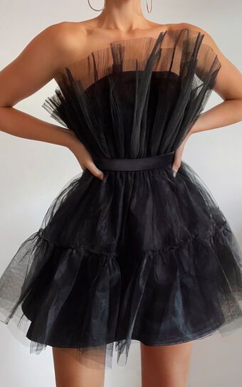 Amalya Mini Dress - Tiered Tulle Fit and Flare Dress in Black | Showpo (US, UK & Europe)