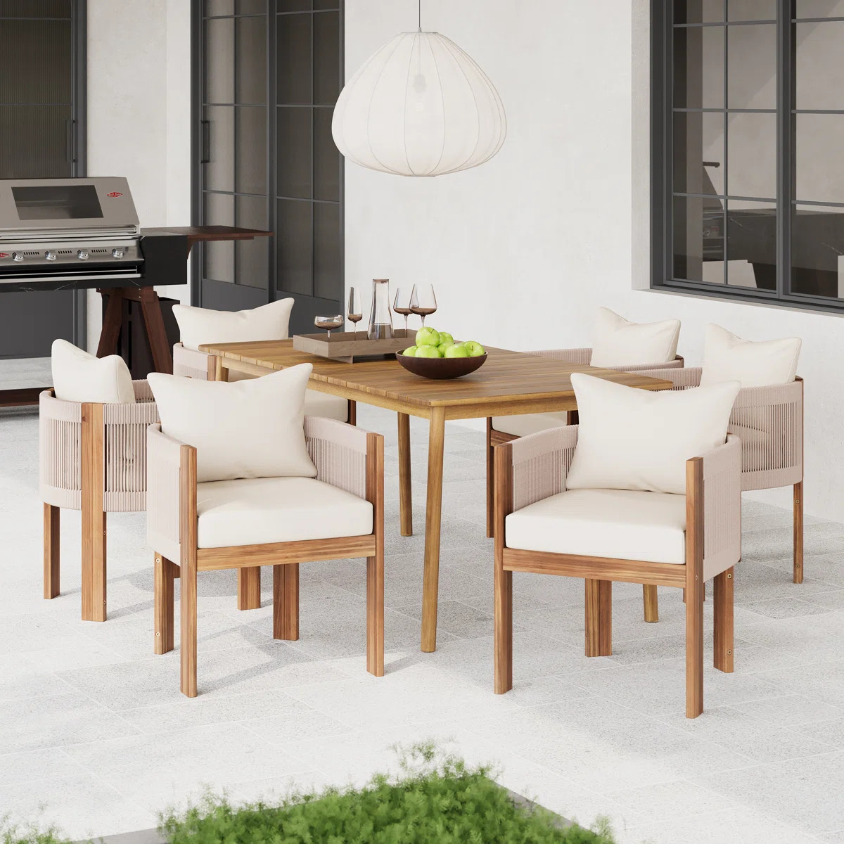 Keeton 7-Piece Modern Coastal Outdoor Dining Set With Acacia Wood Table And Rope-Wrapped Chairs W... | Wayfair North America