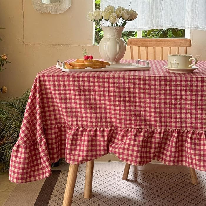 NSNLGSGC Red Plaid Gingham Ruffled Tablecloth Rectangle, Washed Cotton Blended Checkered Table Co... | Amazon (US)