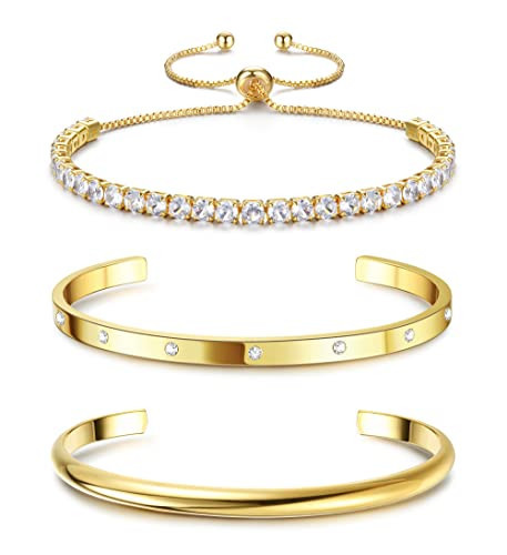 Fansilver 14K Gold Bracelets for Women Trendy Bangle Cuff Chain Bracelets Set Gold Plated Papercl... | Amazon (US)