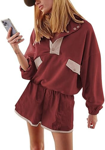 Women's Two Piece Short Sets Summer Lounge Sweatsuits Long Sleeve Outfits Travel Tracksuit with P... | Amazon (US)